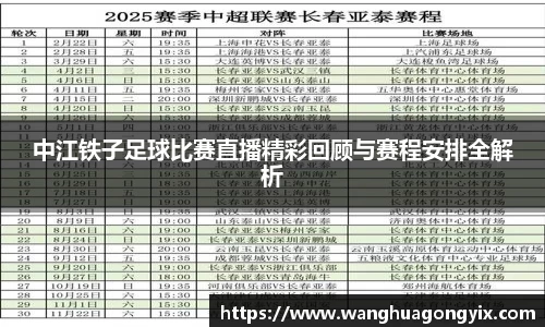 中江铁子足球比赛直播精彩回顾与赛程安排全解析